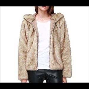 Faux fur zip hoodie jacket women’s large teddy coat